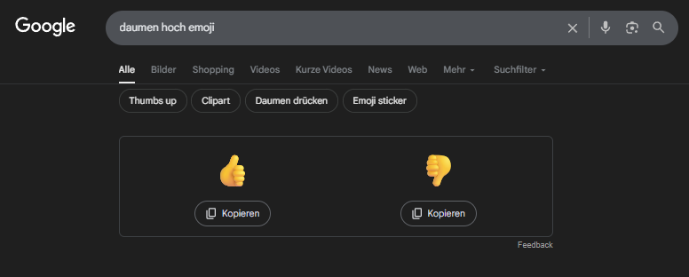Emojis in Suchergebnissen