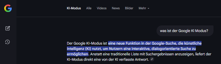 Google KI Modus - Dialog basierte Suchfunktion