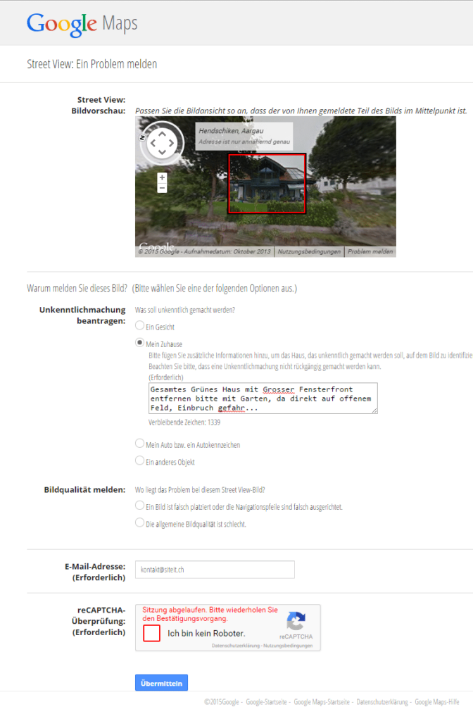 Haus aus Street View entfernen